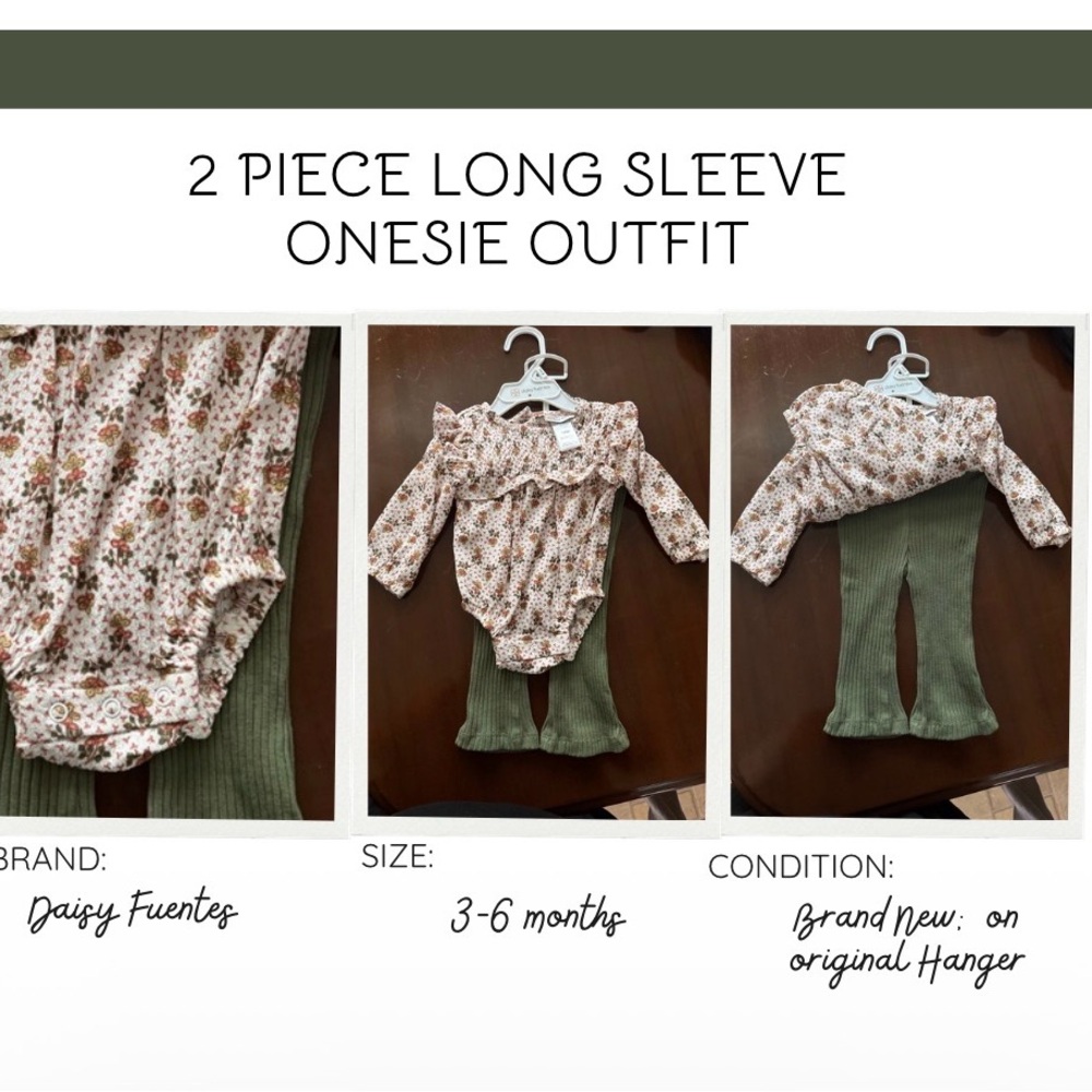 Floral Long Sleeve Onesie with Green Pants